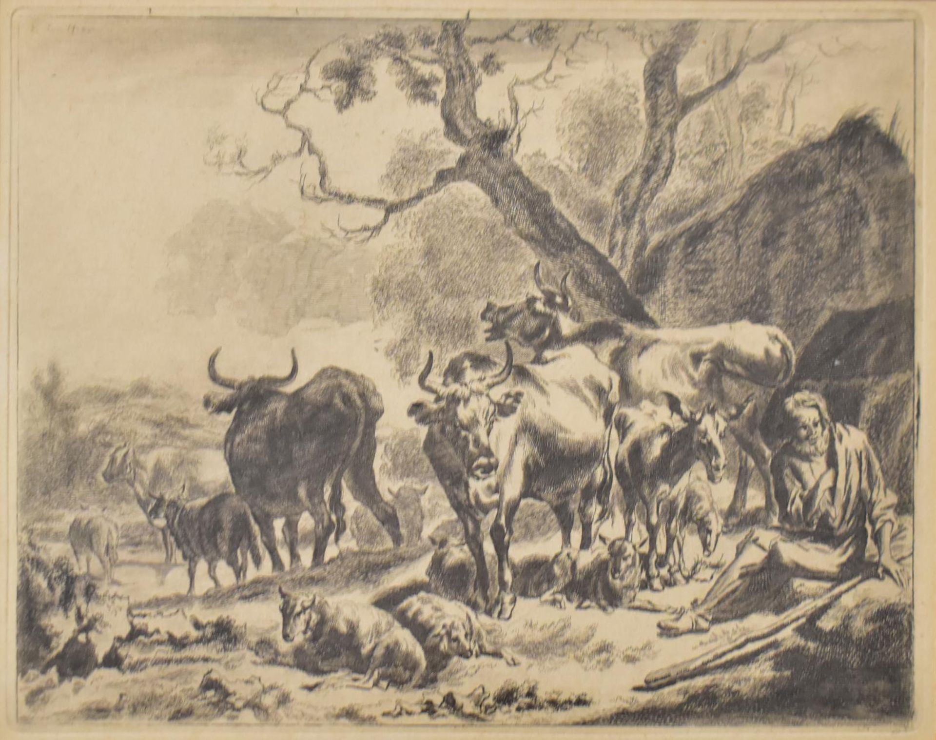 BAECK ALIAS HELDENMUTH, ELIAS (WOHL). Hirte begegnet rastender Mutter / Rastende Herde mit Hirten... - Bild 2 aus 3