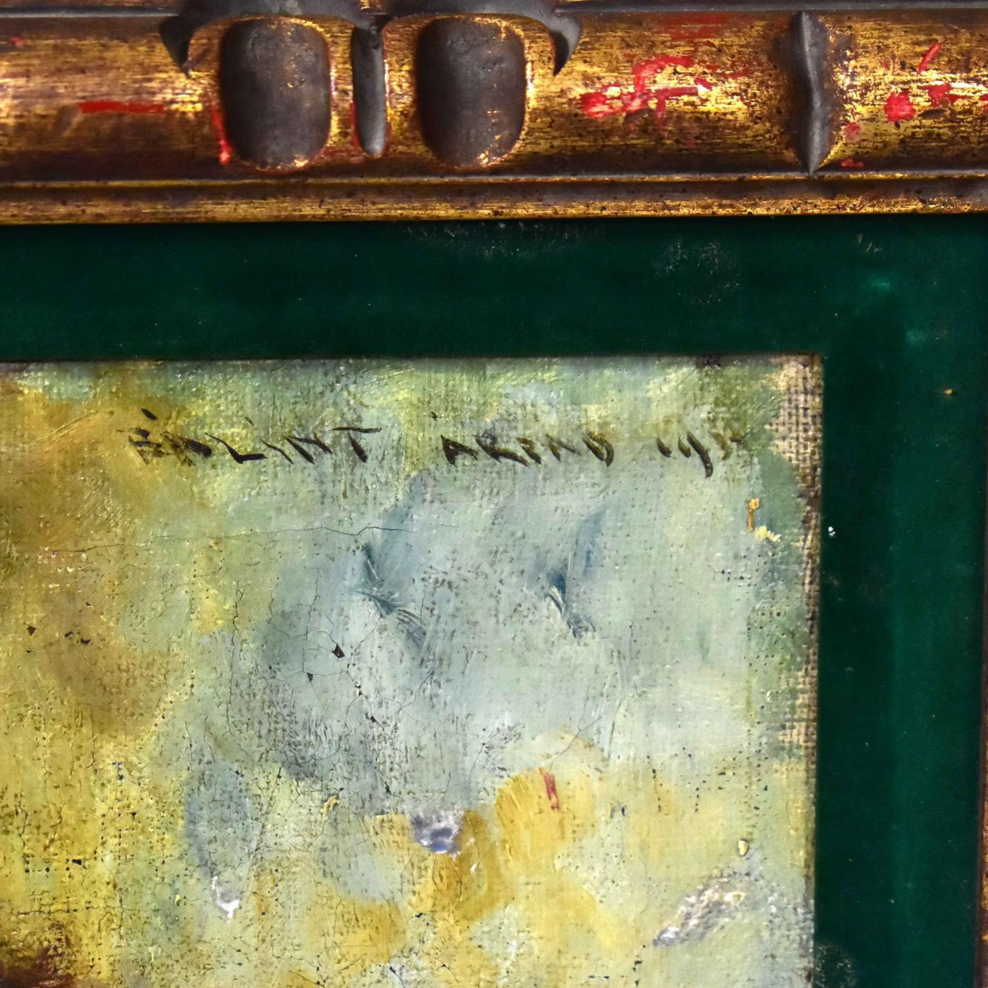 BALINT, ARPAD. Lämmer an einem Heuhaufen. Öl/Leinwand. - Bild 2 aus 3