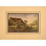 WAGENBAUER, MAX JOSEPH (WOHL). Dorflandschaft. Lithographie, koloriert.