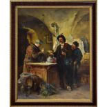 KELLER, FRIEDRICH VON. Vagabunden in der Stehkneipe. Öl/Leinwand.