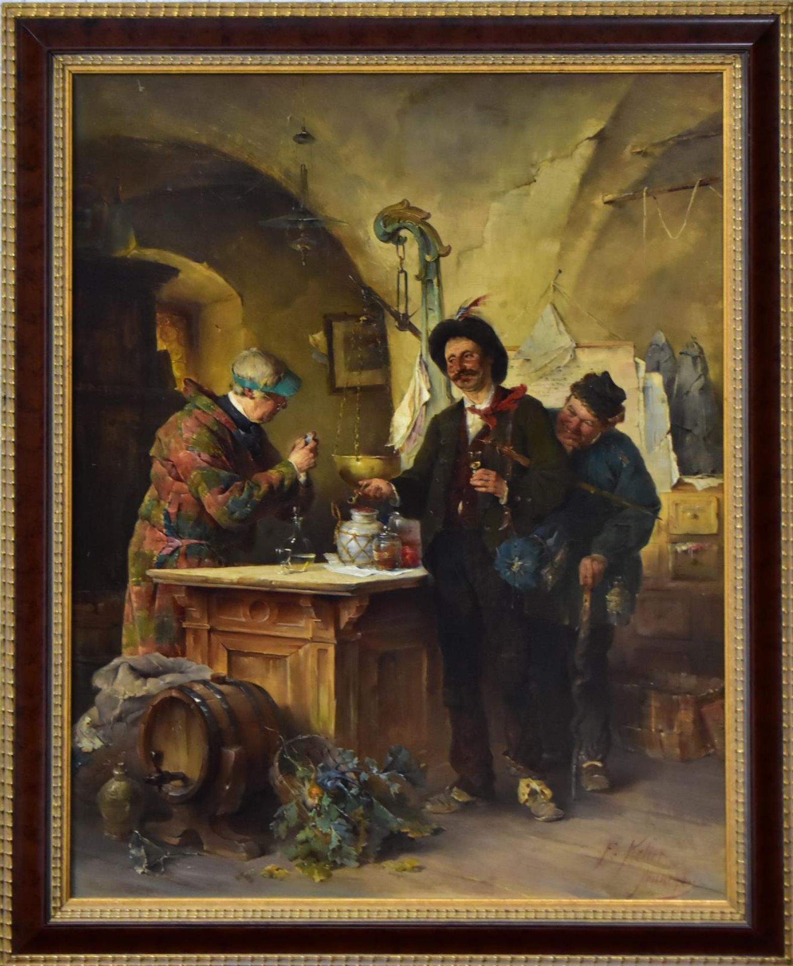 KELLER, FRIEDRICH VON. Vagabunden in der Stehkneipe. Öl/Leinwand.
