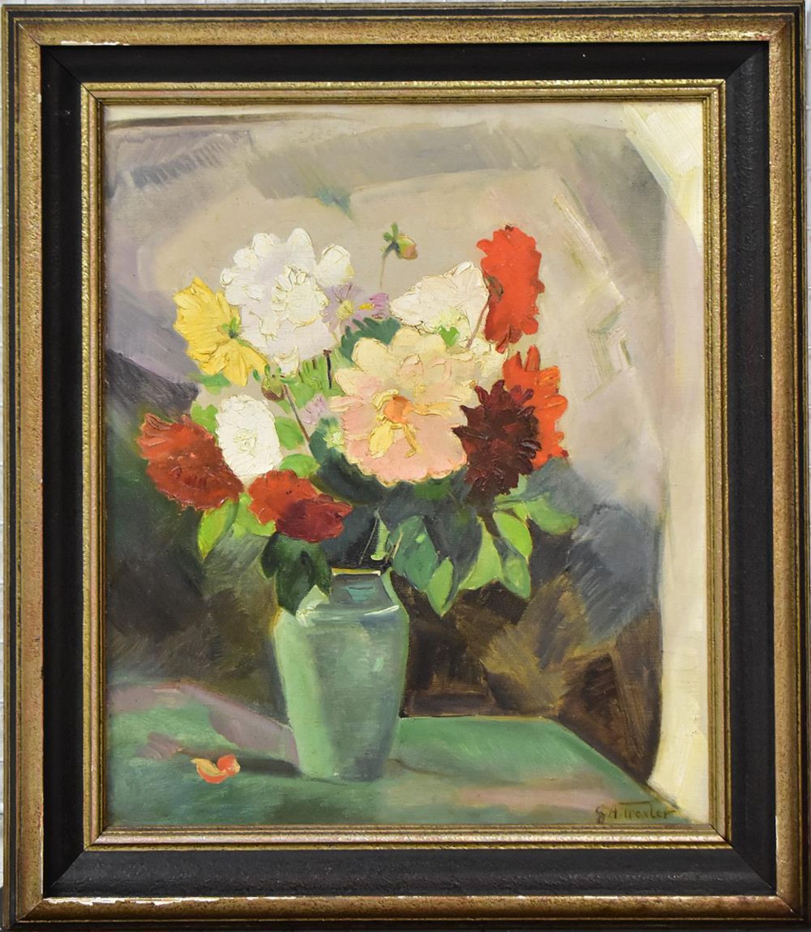 TROXLER, GEORGES ALFRED. Blumenstillleben. Öl/Leinwand.