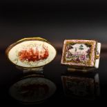 Zwei Tabatieren. Wohl Deutschland, 18. Jh. | Porzellan bzw. Email, Messingmontierungen.