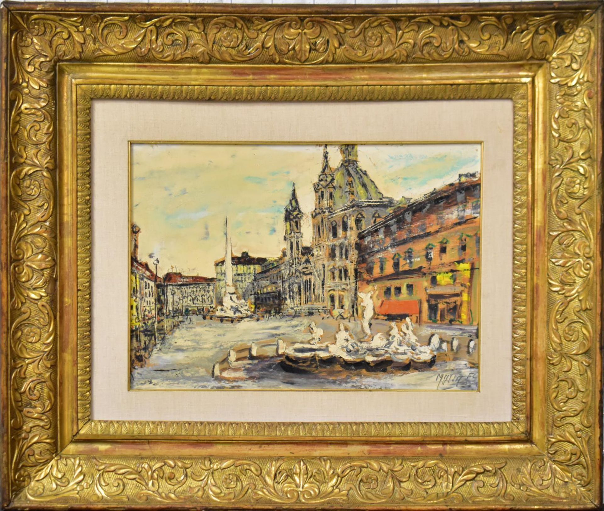 MASSA, LIONEL FIORAVANTI. Piazza Novana. Öl/Karton (wohl).