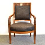 Armlehnstuhl. Um 1900, Directoire Stil | Mahagoni (?). Stoffbezug.