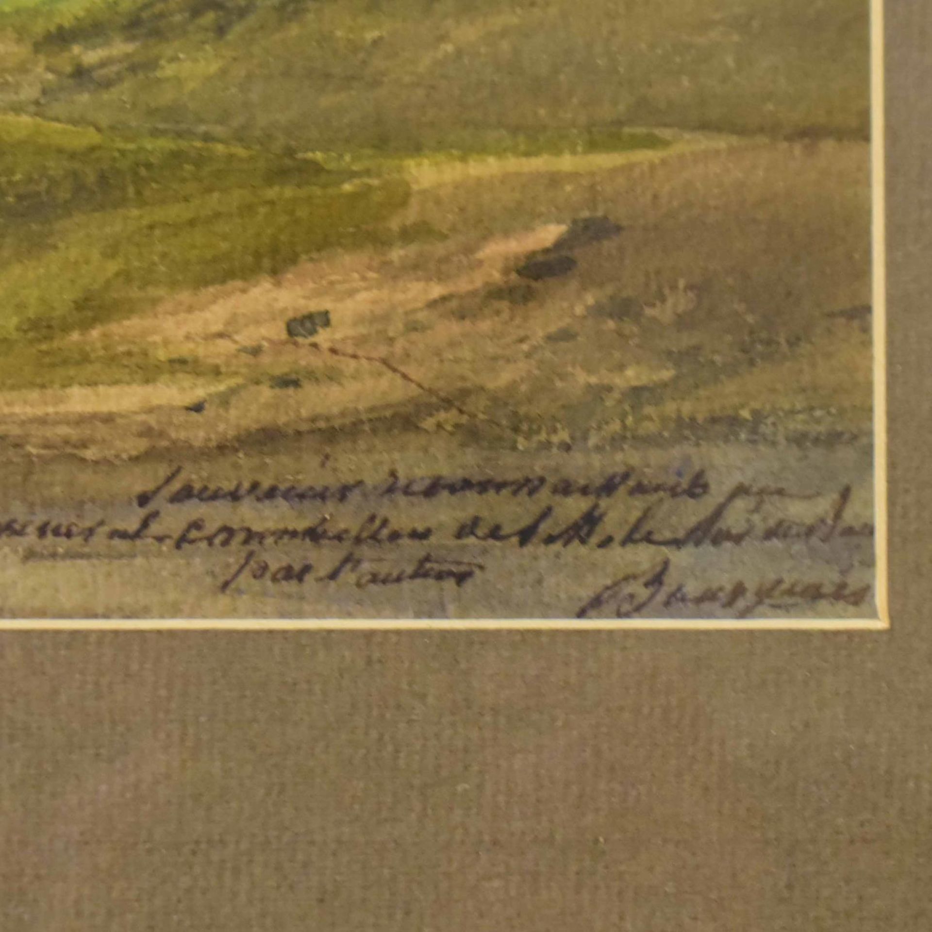 BOURGEOIS, EUGÈNE. Landschaft mit Häusern und Segelbooten. Aquarell. - Bild 2 aus 2