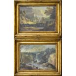 UNBEKANNT. Wasserfall / Dorfansicht. Ein Paar Gouachen.