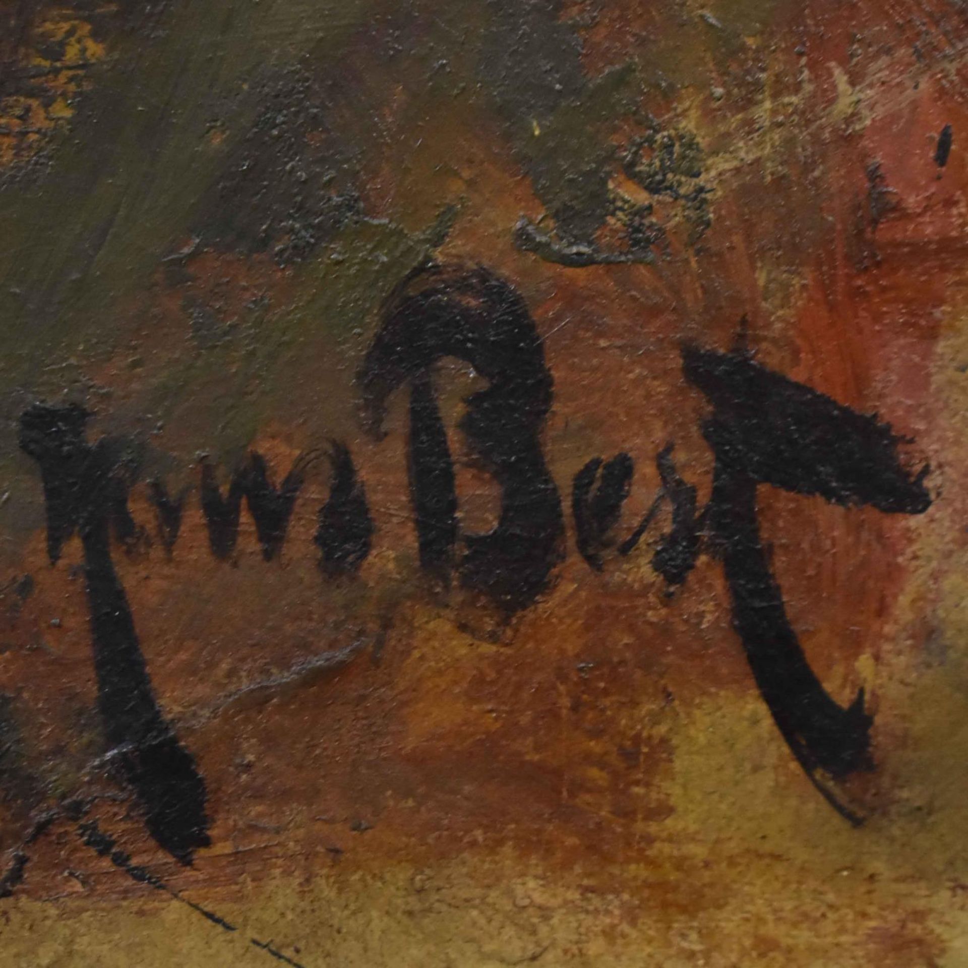 BEST, HANS. Mann mit Hut. Öl/Karton. - Bild 2 aus 3