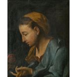 ITALIEN (?). Madonna mit der Rose. Öl/Leinwand.