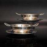 Zwei kleine Henkelschalen mit Untersetzern. Italien, 20. Jh. | Silber.