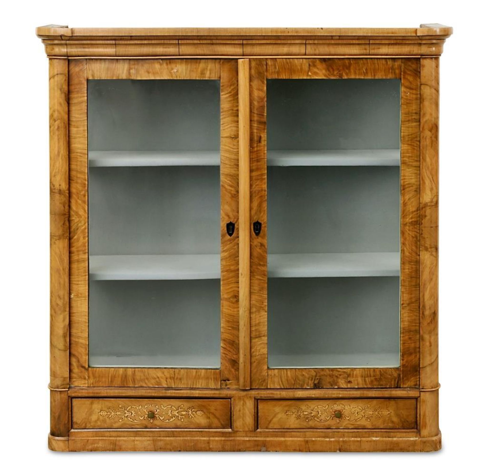 Vitrinenaufsatz. 19. Jh. | Nussholz auf Nadelholz furniert, Messing.