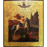 Hl. Georg der Drachentöter. Russland, um 1900 | Tempera/Goldgrund/Holz.