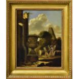 UNBEKANNT. Kinder in Ruinenlandschaft. Öl/Leinwand.