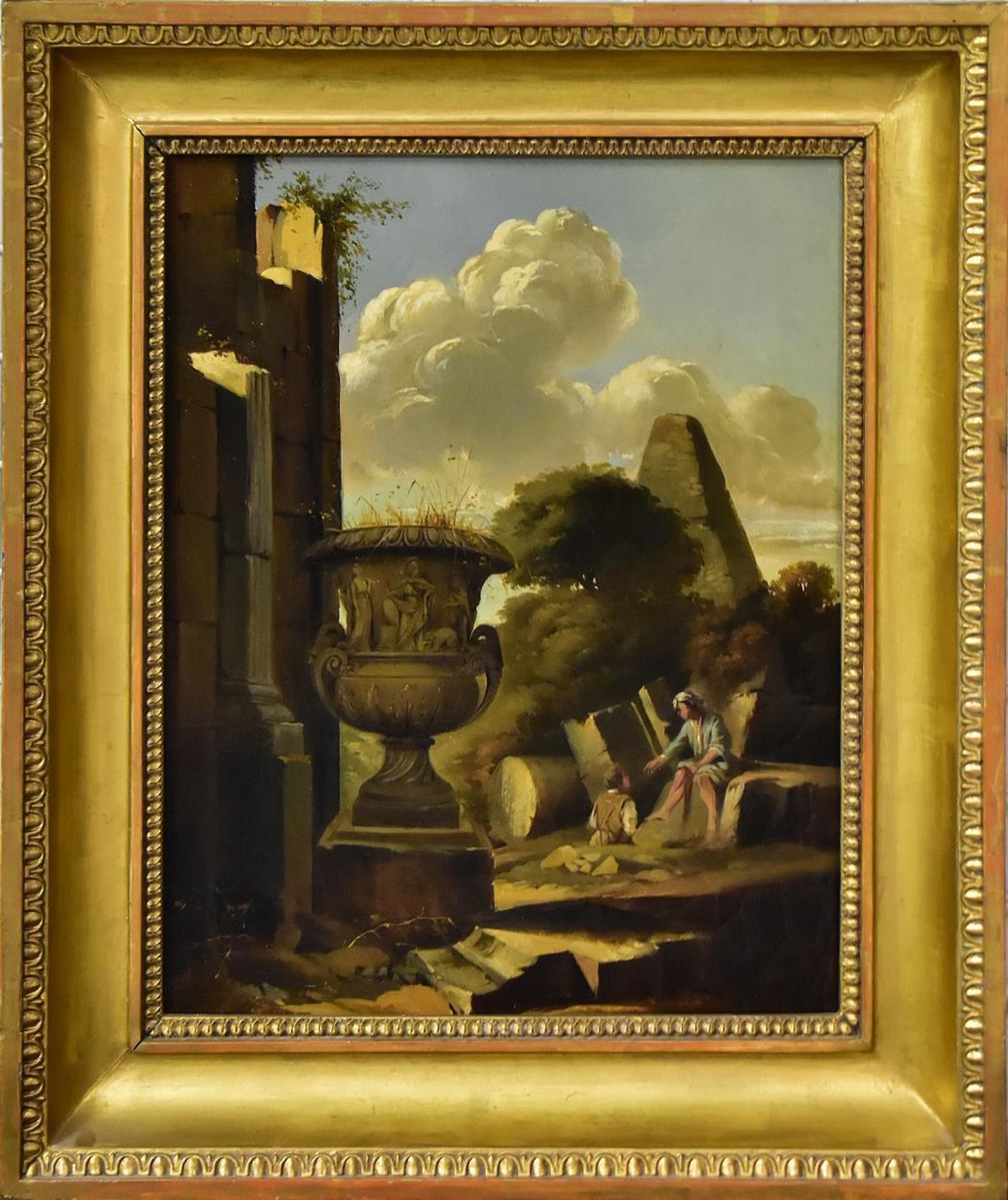 UNBEKANNT. Kinder in Ruinenlandschaft. Öl/Leinwand.