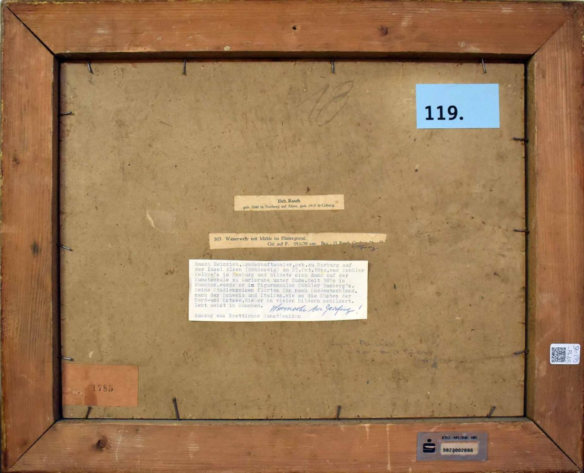 RASCH, HEINRICH. Wasserwehr mit Mühle. Öl/Papier/Karton. - Bild 8 aus 8