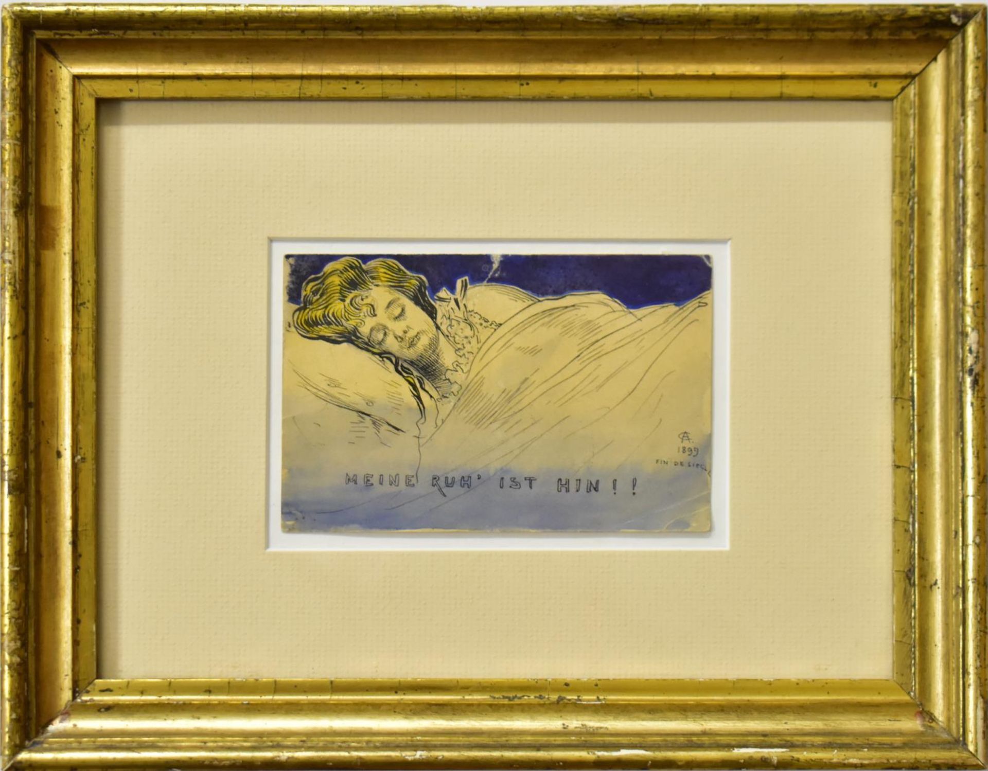 MONOGRAMMIST:IN "AC". Meine Ruh' ist hin!!. Tuschezeichnung, aquarelliert.