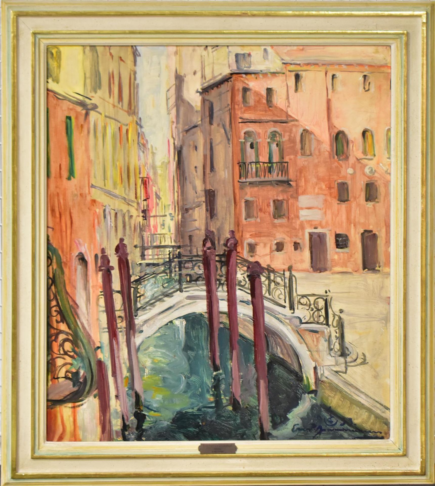 ZIMMERMANN, ERNST REINHARD. Kanal in Venedig. Öl/Karton.