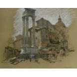 TIMNER, CARL. Auf dem Forum Romanum. Pastell.