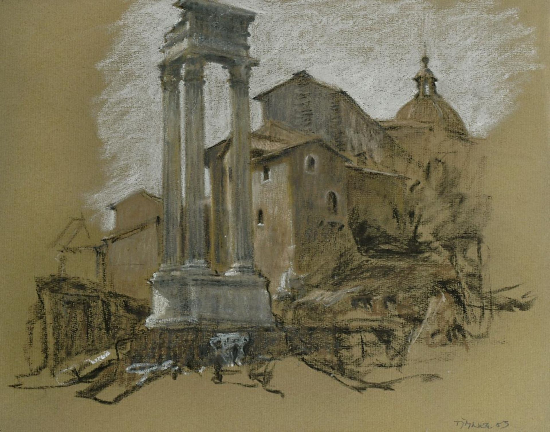 TIMNER, CARL. Auf dem Forum Romanum. Pastell.