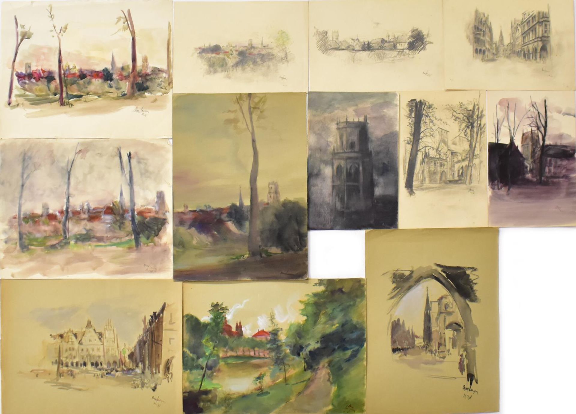 LARSEN, OSCAR. 16 Stadtansichten. Versch. Techniken.