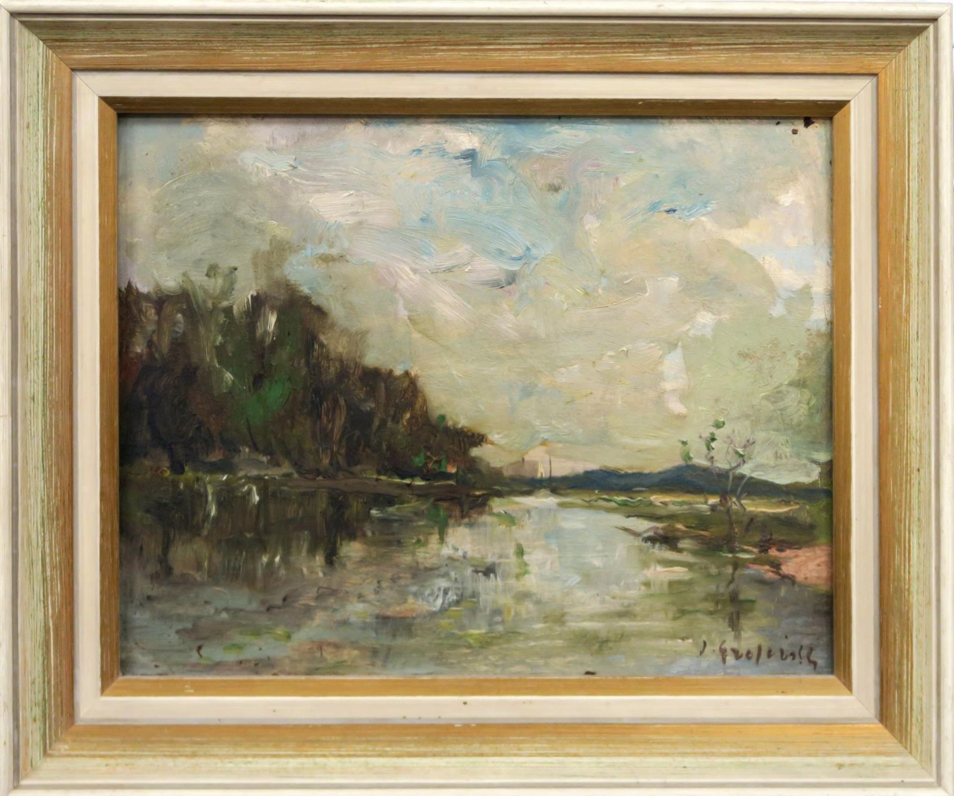 GREFERATH, JOHANNES. Flusslandschaft. Öl/Holz.