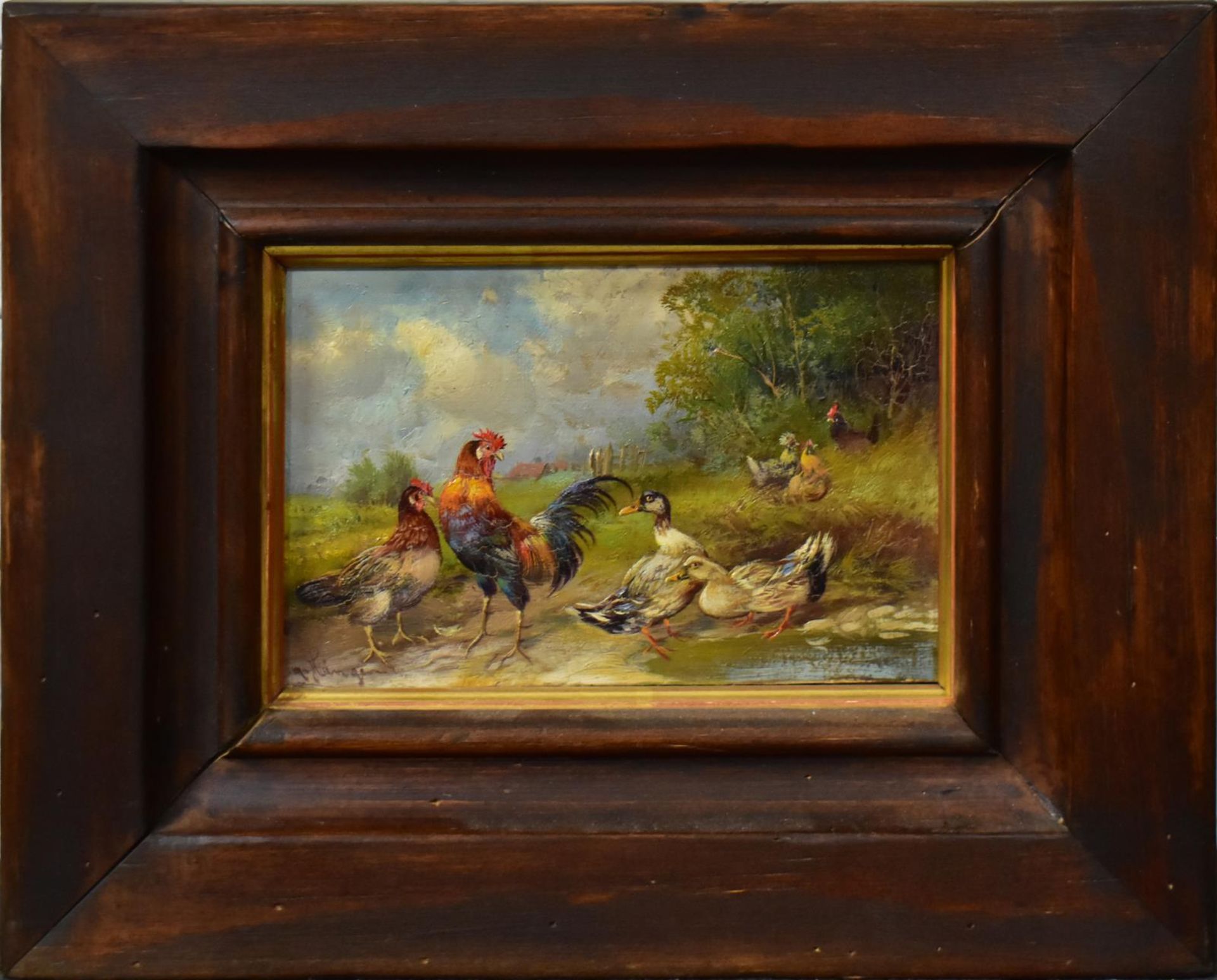 HÄNGER, MAX I. Hühner und Enten. Öl/Holz.
