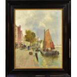 WAGNER, KARL. Hafenpromenade in Rotterdam. Öl/Leinwand.