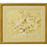 UNBEKANNT. Die Musik und die Dichtkunst. Braune Tusche über Bleistift, weiß gehöht.