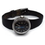 Vintage-Armbanduhr. Omega dynamic, Genf | Gehäuse Stahl, schwarzes Lederarmband.