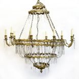 Deckenlüster. 19./ 20. Jh. | Metall und Blech, tlw. Goldfassung. Kunststoff.