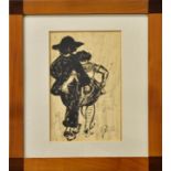 ZILLE, HEINRICH. Flanierendes Paar. Pinselzeichnung.