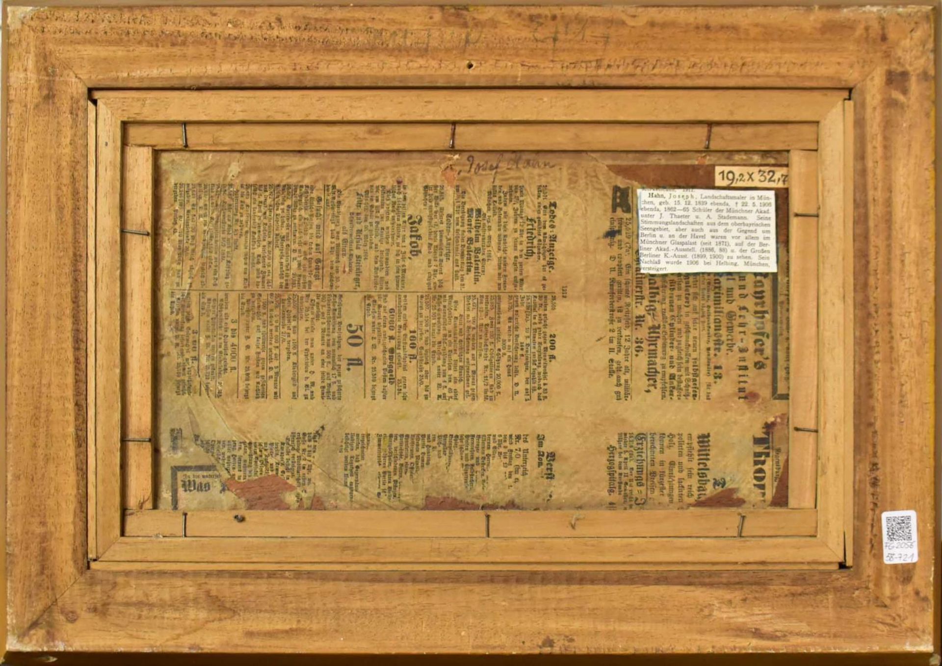 HAHN, JOSEF (?). Kahn im Mondschein. Öl/Karton. - Bild 3 aus 3