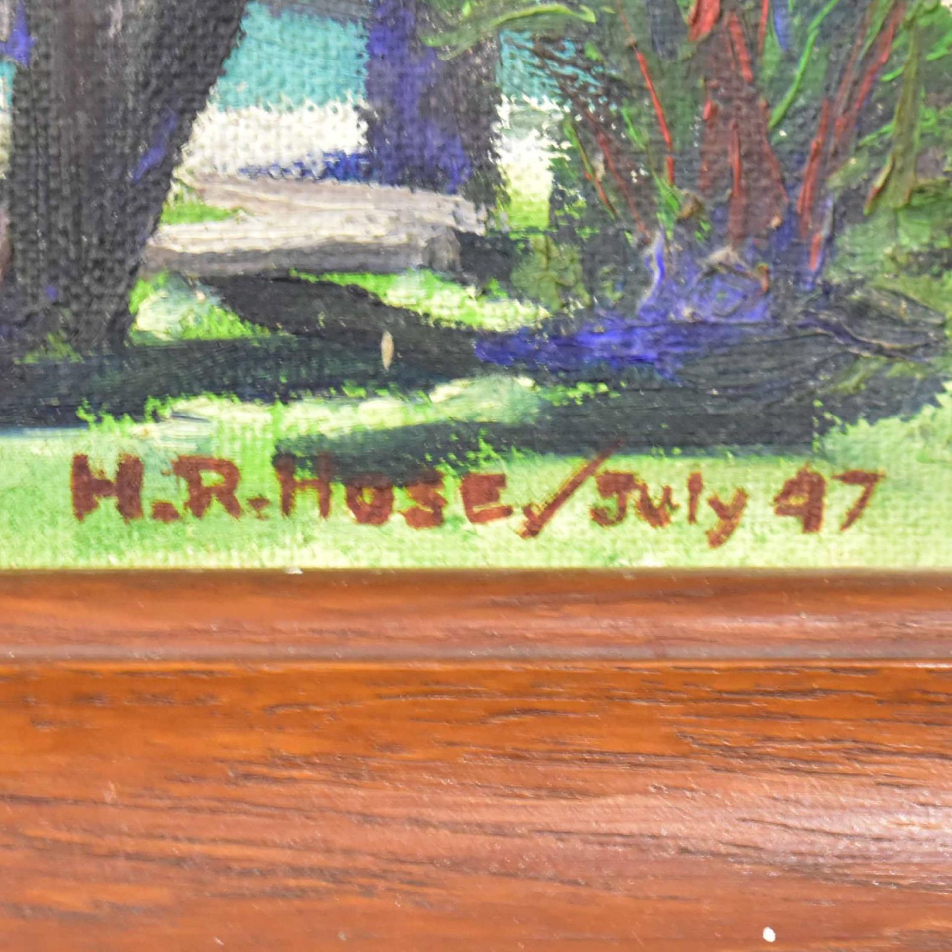 HOSE, H. R.. Pool im Garten. Öl/Leinwand. - Bild 2 aus 3