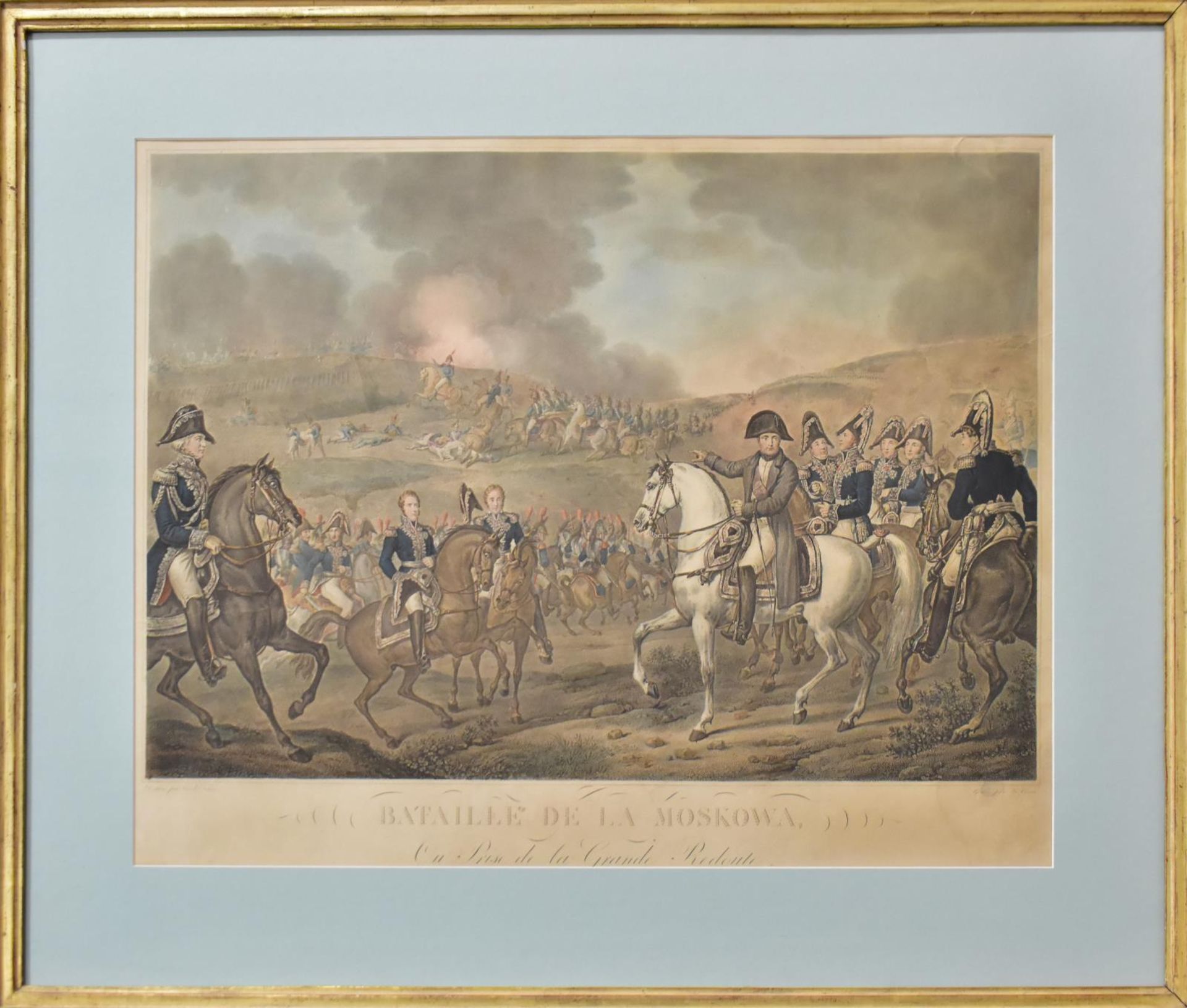 LE COMPTE NACH CARLE VERNET. Bataille de la Moskowa. Radierung, koloriert.