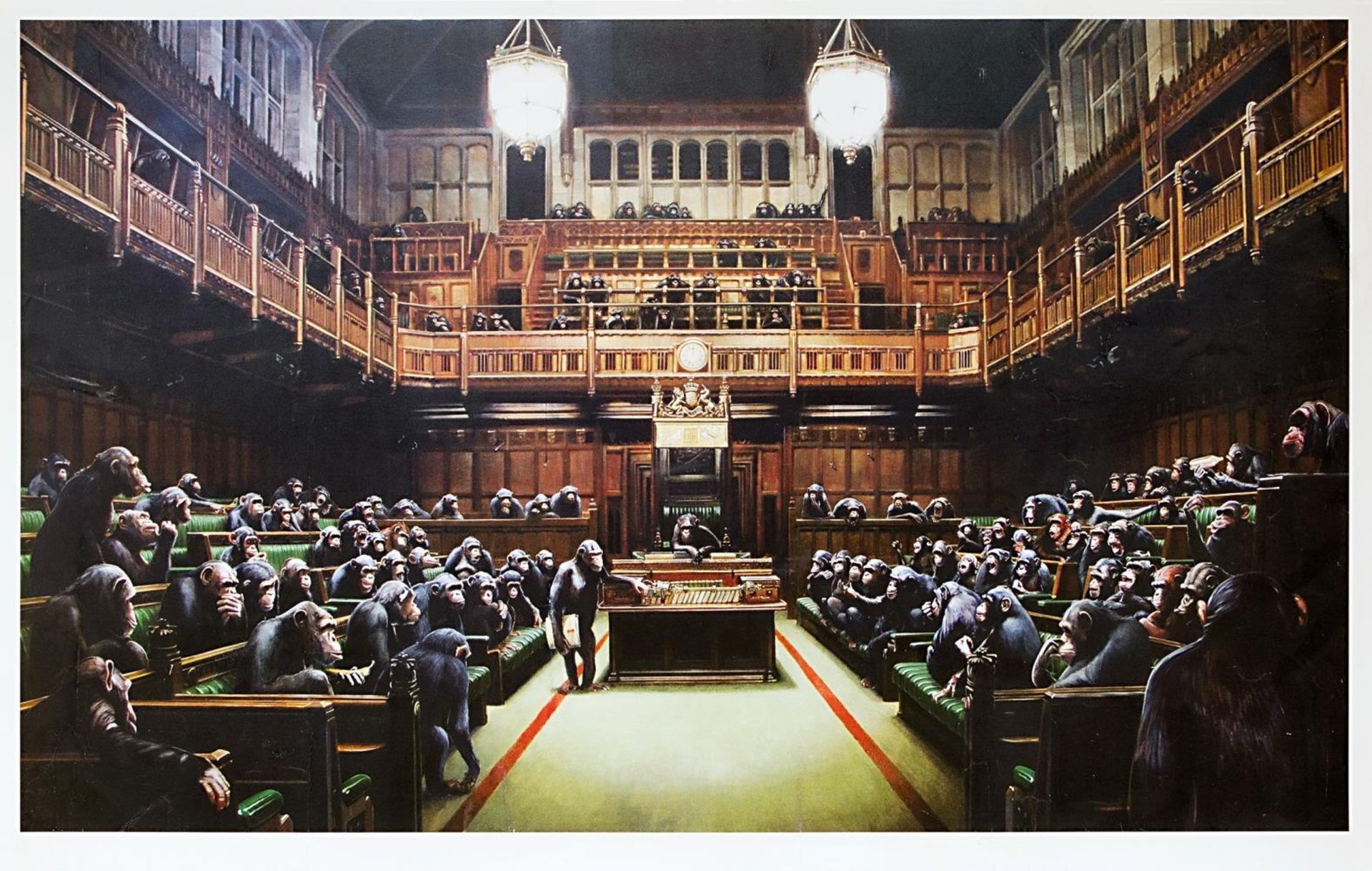 BANKSY (NACH). Monkey Parliament. Farb-Offset-Lithographie.