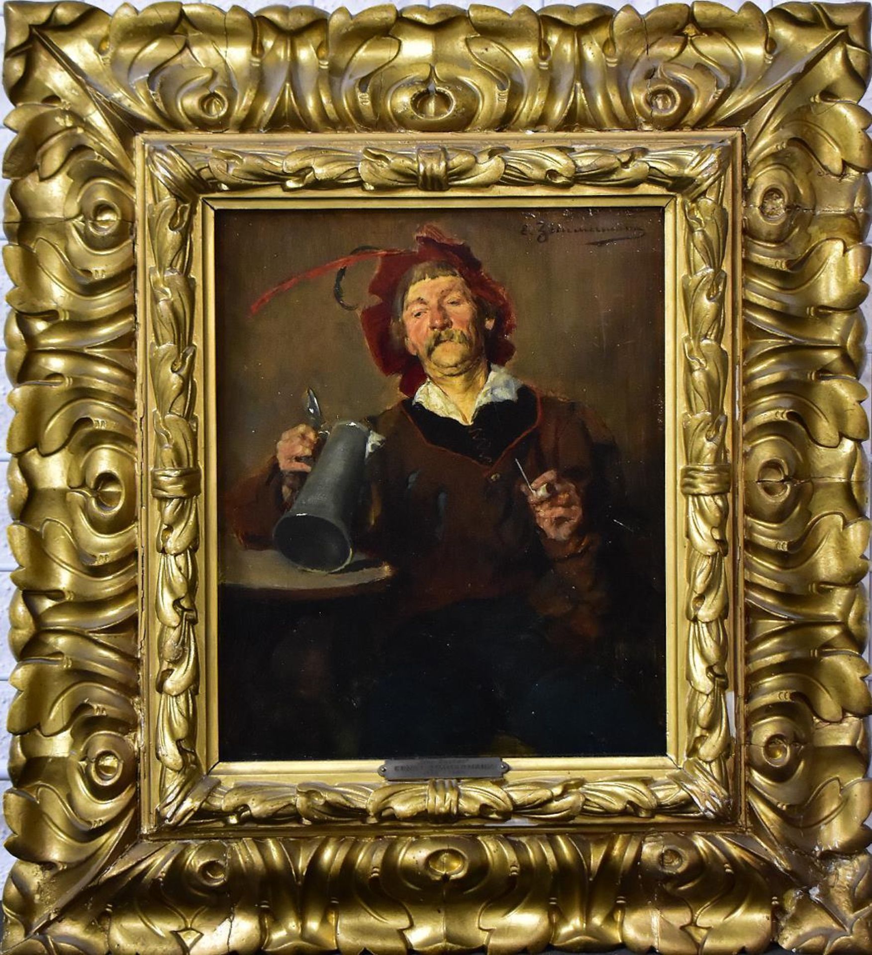 ZIMMERMANN, ERNST. Der Zecher. Öl/Holz.