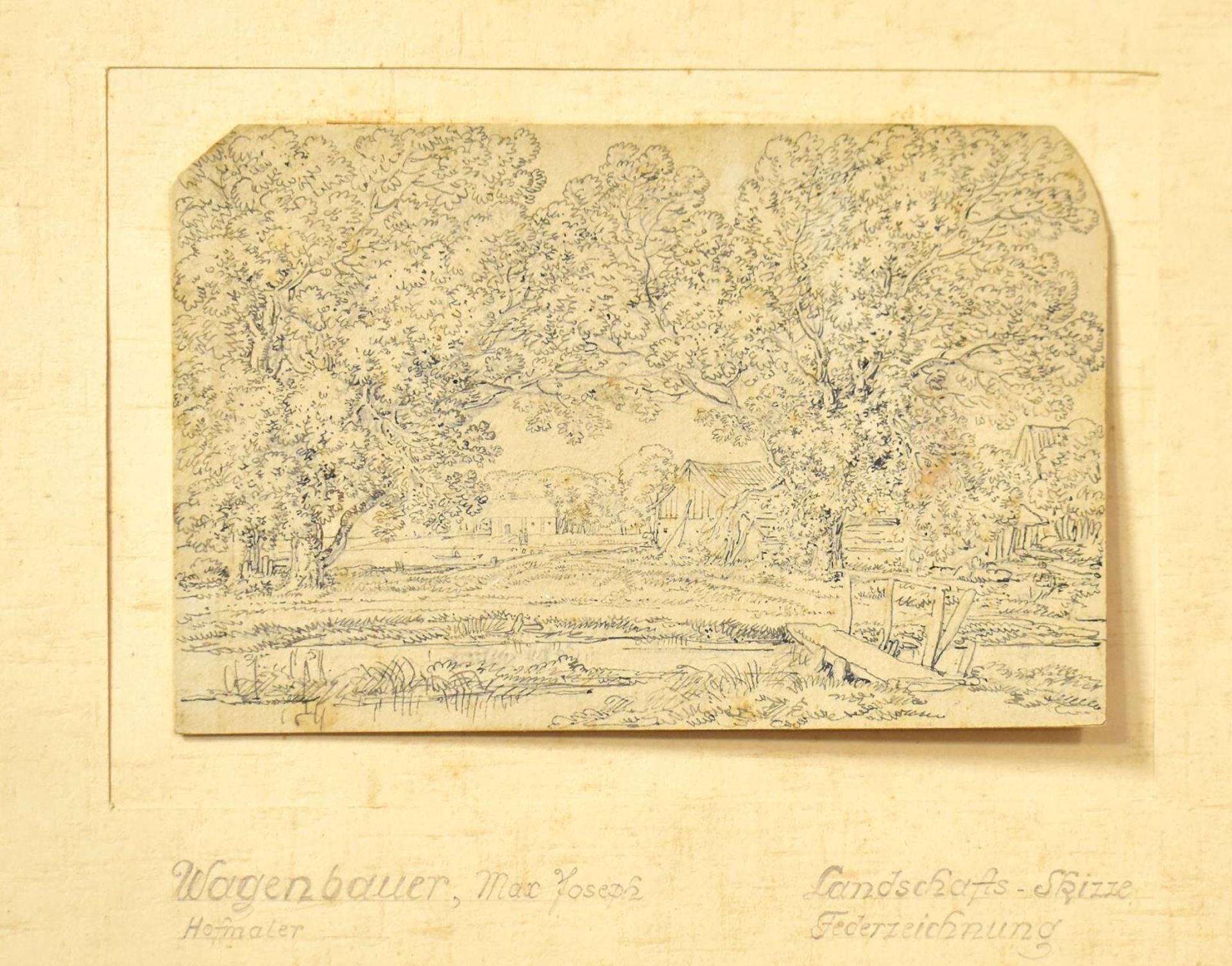 WAGENBAUER, MAX JOSEPH (?). Landschaftsskizze. Tuschezeichnung über Bleistift.
