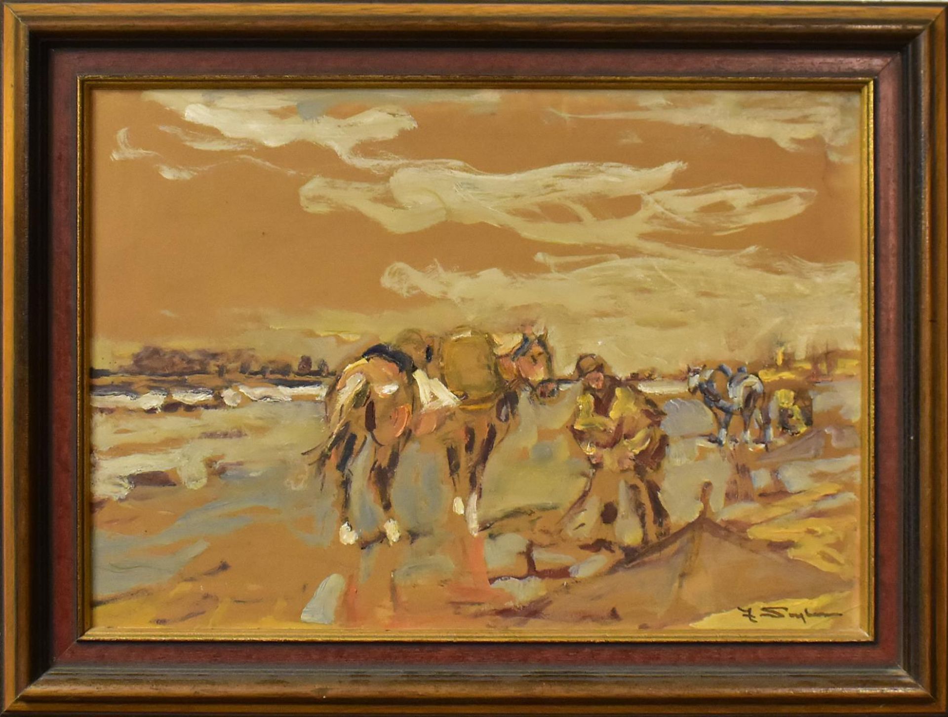 SEYLER, JULIUS. Krevettenfischer. Öl/Papier/Hartfaserplatte.