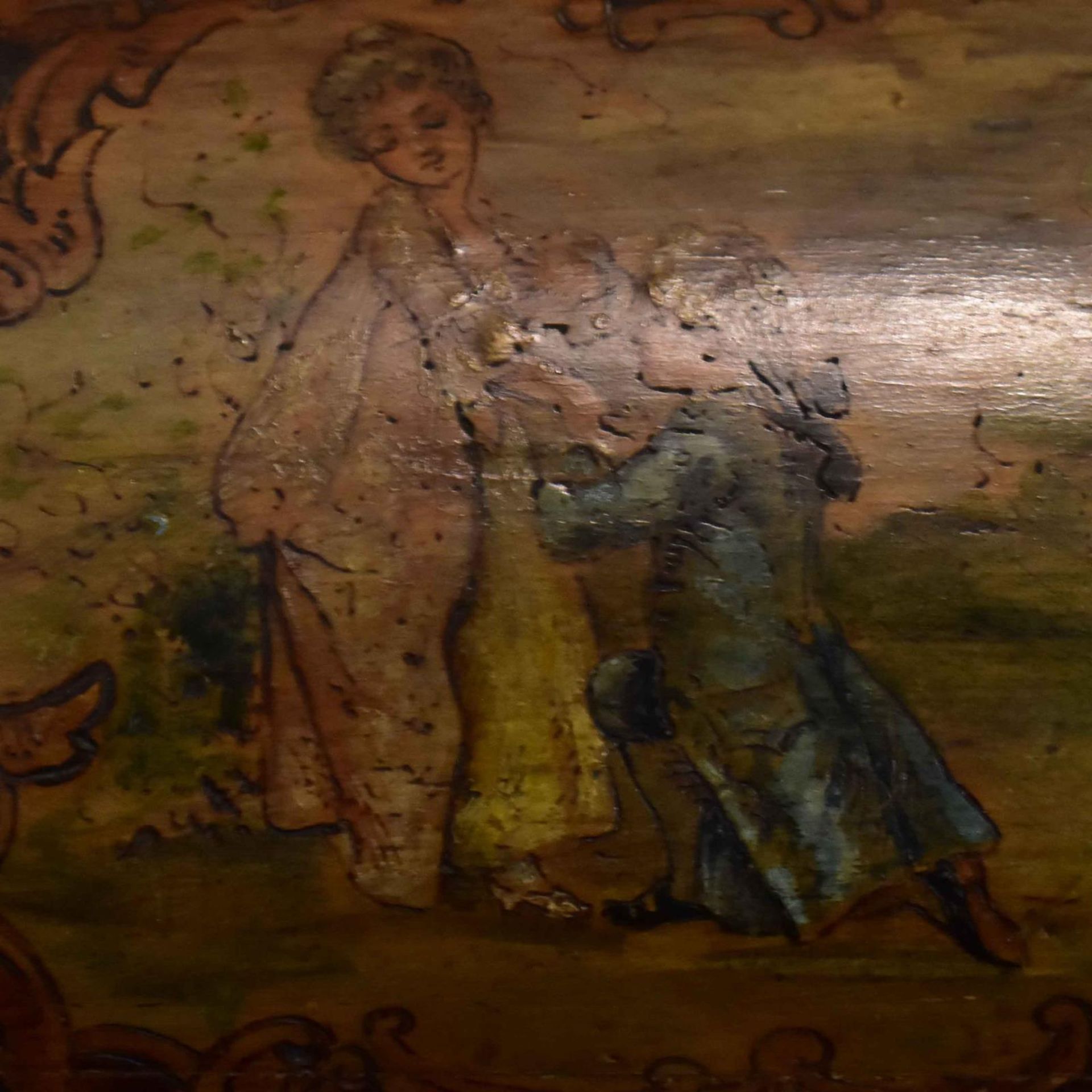 Schatulle. Historismus | Holz, bemalt, Messingbeschläge. - Bild 2 aus 3