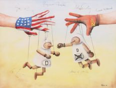 Konrad KUJAU (1938 - 2000). Karikatur. Deutsche Wiedervereinigung. 1984.