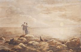 Carl Gustav CARUS (1789 - 1869). "Mondaufgang an der Meeresküste".