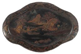 Großes Lacktablett mit Chinoiserie um