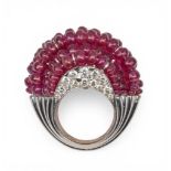 Cartier, 1960s, A striking Art Deco-style ruby bead and diamond dress ring