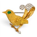 Cartier, London, A fine 18 ct gold, diamond and emerald bird of paradise brooch, circa 1970