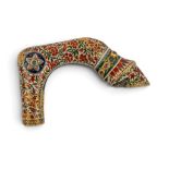 Indian, 19th century, A diamond, ruby and emerald enamelled gold cane handle