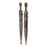 Caucasus, 19th century, a group of two niello silver mounted daggers (kindjal's)