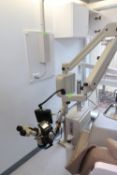 Dental microscope on telescoping mount with a Canon G15 camera and TFT color monitor