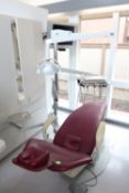 Automatic dental chair with medical light and instrument tray, chair model DC1235, serial 205712, ma