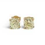 Pair of 4.81ct Natural Yellow Old Mine Cut Diamond Stud Earrings