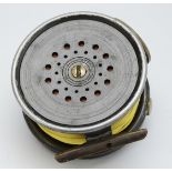 Hardy Bros Ltd, The 'Perfect' fly fishing reel, ribbed brass foot, steel line guard, 9cm diameter,